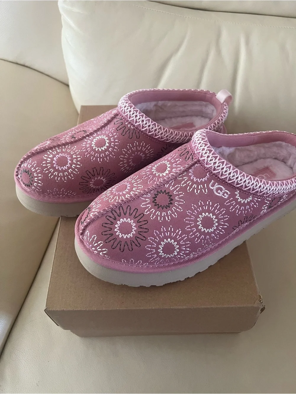 UGG Pink Patterned Fur-Lined Mule Slippers